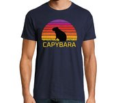 Camiseta Hombre Manga Corta Capybara retro sunset laTostadora