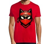 Camiseta Hombre Manga Corta gato ninja japonés retro estilo vintage laTostadora
