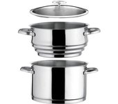 Cuisinox 1 cacerola de acero inoxidable de 24 cm, 1 tapa y 1 vaporera universa