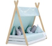 Alondra Cama cabaña montessori madera 70x140 cm con colchón y textil mint