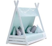 Alondra Cama cabaña montessori blanca 70x140 cm con colchón y textil mint