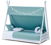 Alondra Cama cabaña montessori blanca 70x140 cm con colchón y textil mare