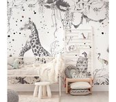 Acte Deco Papel pintado panorámico escenas de jirafas gris oscuro 255x250cm