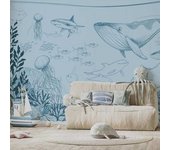 Acte Deco Papel pintado panorámico océano y animales marinos azul 300x250cm