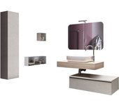AQA DESIGN Mueble de baño de 5 piezas en melamina blanco tabaco claro/piedra