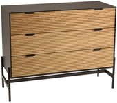 MACABANE Cómoda con 3 cajones de madera de pino marrón y metal marrón y negro