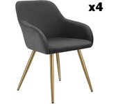 Tectake 4 sillas de comedor con diseño de pana 58 x 62 x 82 cm antracita/oro