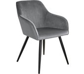 Tectake Silla de comedor marilyn aterciopelada patas negras poliuretano gris/