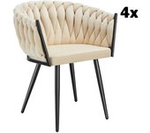 Tectake 4 sillas de comedor de terciopelo, diseño anudado 60,5x55x75 cm arena