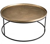 MACABANE Mesa de centro redonda de aluminio dorado y patas de metal negro d88