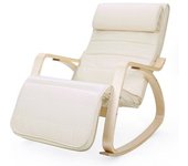 SONGMICS Silla mecedora con apoyabrazos y reposapiés de color beige y natural
