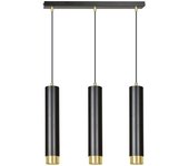 Wonderlamp Regleta colgante elegante con 3 luces cilíndricas negras y en dorado
