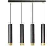 Wonderlamp Regleta colgante elegante con 4 luces cilíndricas negras y en dorado