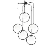 Wonderlamp Lámpara techo techo 5 luces negro forma de aro con esfera de cristal