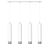 Wonderlamp Regleta colgante elegante con 4 luces cilíndricas blancas y en cromo