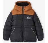 VERTBAUDET Chaqueta acolchada con capucha bicolor y relleno de poliéster reciclado, para niño avellana