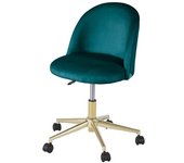 Maisons du Monde Silla de oficina con ruedas de terciopelo azul petróleo y acero color latón