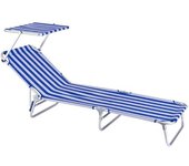 LOLAhome Tumbona playa con parasol, reclinable de 3 posiciones convertible en cama azul