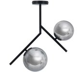 LOLAhome Lámpara de techo 2 bolas de cristal y metal negra de 50x15x54 cm