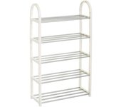 LOLAhome Zapatero blanco de metal con 5 baldas de 82x19x50 cm