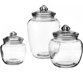 LOLAhome Juego de 3 botes bombonera de cristal transparente con tapa