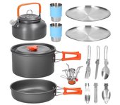 Juego de cocina portátil para exteriores Kit de aleación de aluminio Frying Pan Kettle Cups Juego de hornos para acampar de picnic Mochileros Trekking Pesca