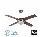 Ventilador dc ciro 2xe27 cuero 4 asp. nogal 35/45x116,8d remoto y temporizador
