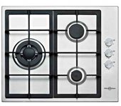 Placa Gas - Vitrokitchen EN636LIB, Tres Fuegos, 60 cm, Butano, Inyectores Gas Natural, Inox