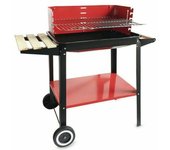 Algon | Barbacoa Hierro Grill 58x38 Parrilla Zincada Artesanal Rectangular Carbón y Leña - Barbacoa Color Rojo/Negro Regulable en 5 Niveles con Protector de Viento Fácil Montaje y Transporte