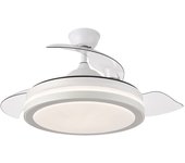 FABRILAMP ESPARTA Ventilador de techo con luz led, motor DC, color blanco, aspas retráctiles, mando a distancia, temporizador, memoria de luz, 3 tonalidades y 6 velocidades