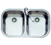 Teka Stylo 2C - Fregadero Encastrado, 2 Cubetas, para Mueble de 80cm, Cubeta de Acero Inoxidable, Fácil Instalación, Diseño Moderno, Color Acero Inoxidable