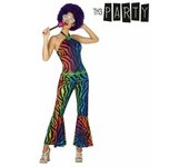 Atosa | Disfraz Disco Mujer | Traje a Rayas Zebra Multicolor para Adulto| Diseño Fiesta para Adultos | Incluye Mono y Cinturón | Ideal para Carnaval, Fiestas y Eventos | 1% Poliéster | Talla M-L