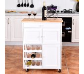 Costway Carrito de Cocina Madera con Rueda Cajón 67x37x87cm Estantería de Cocina Vino Armario Blanco