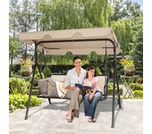 Costway Balancín de Jardín de 3 Plazas con Techo Columpio de Metal para Terrza Balcón Patio Exterior Marrón Claro