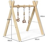 Costway Gimnasio para Bebés con Juguetes para Dentición Desarrollo Cerebral Plegable de Madera para Niños +3 Meses Natural 66 x 40 x 60 cm