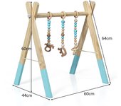 Costway Gimnasio para Bebés con Juguetes para Dentición Desarrollo Cerebral Plegable de Madera para Niños +3 Meses Verde 66 x 40 x 60 cm
