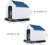 Costway Casa para Perros Impermeable y Ventilada con Válvulas de Aire y Suelo Elevado para Perros de Talla Mediana Blanco y Azul 70 x 65 x 71,5 cm