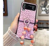 Korean Luxury Senior Leopard Bow Bracelet Phone Case for Samsung Galaxy Z Flip 4 Z Flip4 Zflip4 Shockproof Back Cover For Girl