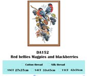 Red bellies Magpies and blackberries cross stitch kit cotton  thread aida 14ct 11ct count print canvas stitches embroidery