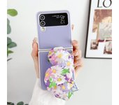 Cute Cartoon Floral Wristband Bracket Stand Solid Color Case for Galaxy Z Flip 3 5G Z Flip3 Zflip3 Zflip4 Back Cover with Holder