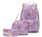 Cute Bear Pattern Backpack Set With Pencil Case & Lunch Pouch Twill 3 In 1 Primary School Packs
