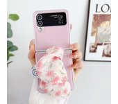 Cute Cartoon Floral Wristband Bracket Stand Solid Color Case for Galaxy Z Flip 3 5G Z Flip3 Zflip3 Zflip4 Back Cover with Holder