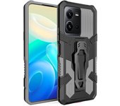 KEYSION Shockproof Armor Case for VIVO V25 5G V25e V23 5G V23e Soft Silicone + PC Metal Stand Back Clip Phone Cover for VIVO T1X