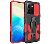 KEYSION Shockproof Armor Case for VIVO V25 5G V25e V23 5G V23e Soft Silicone + PC Metal Stand Back Clip Phone Cover for VIVO T1X