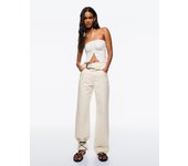 Bershka Jeans Straight Wide Leg Mujer 42 Crudo