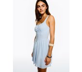 Bershka Vestido Mini Vuelo Con Lino Mujer L Azul