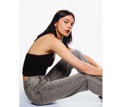 Bershka Jeans Straight Wide Leg Mujer 36 Gris