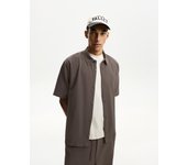 Bershka Camisa Manga Corta Plisada Hombre Xs Visón