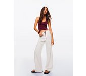 Bershka Pantalón Wide Leg Mujer 32 Blanco