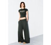 Bershka Pantalón Superwide Leg Felpa Mujer Xs Kaki